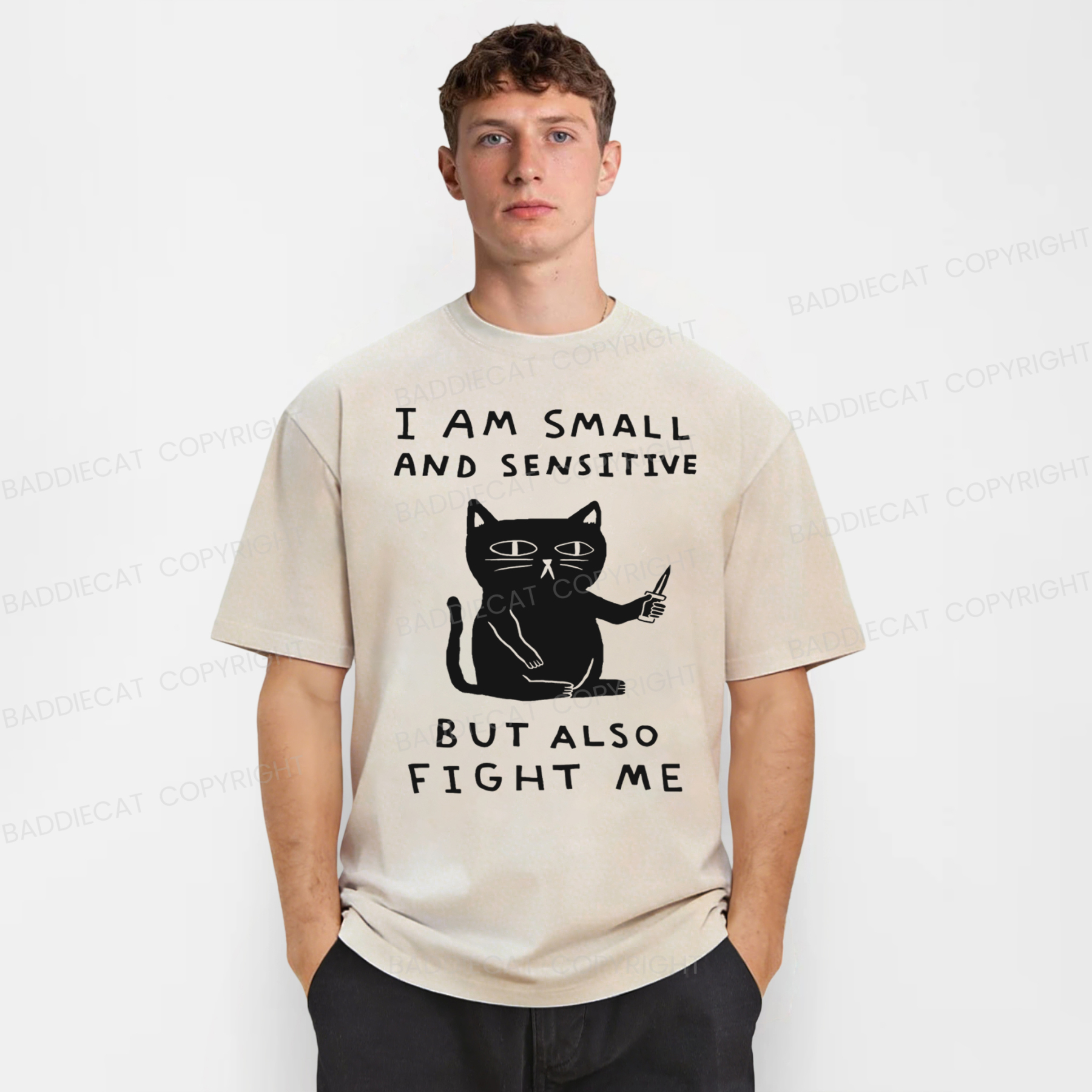 Baddiecat I Am Small And Sensitive But Also Fight Me Washed T-shirt