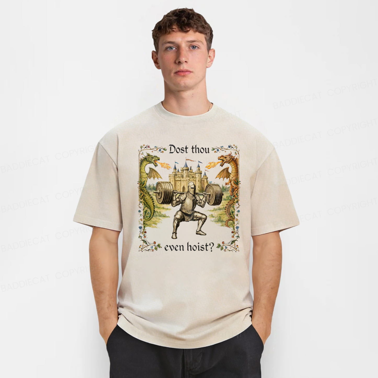 Baddiecat Dost Thou Even Hoist Medieval Gym Washed T-shirt