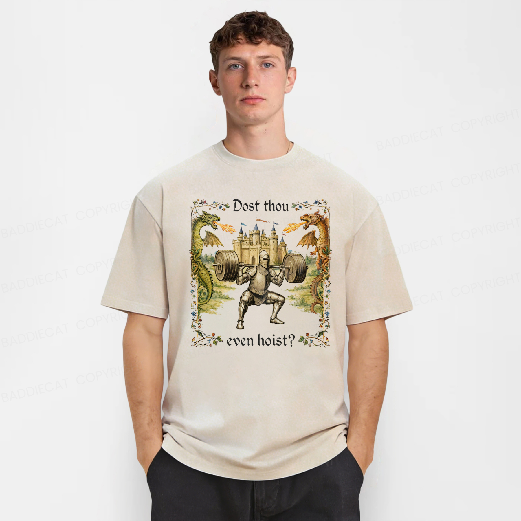 Baddiecat Dost Thou Even Hoist Medieval Gym Washed T-shirt