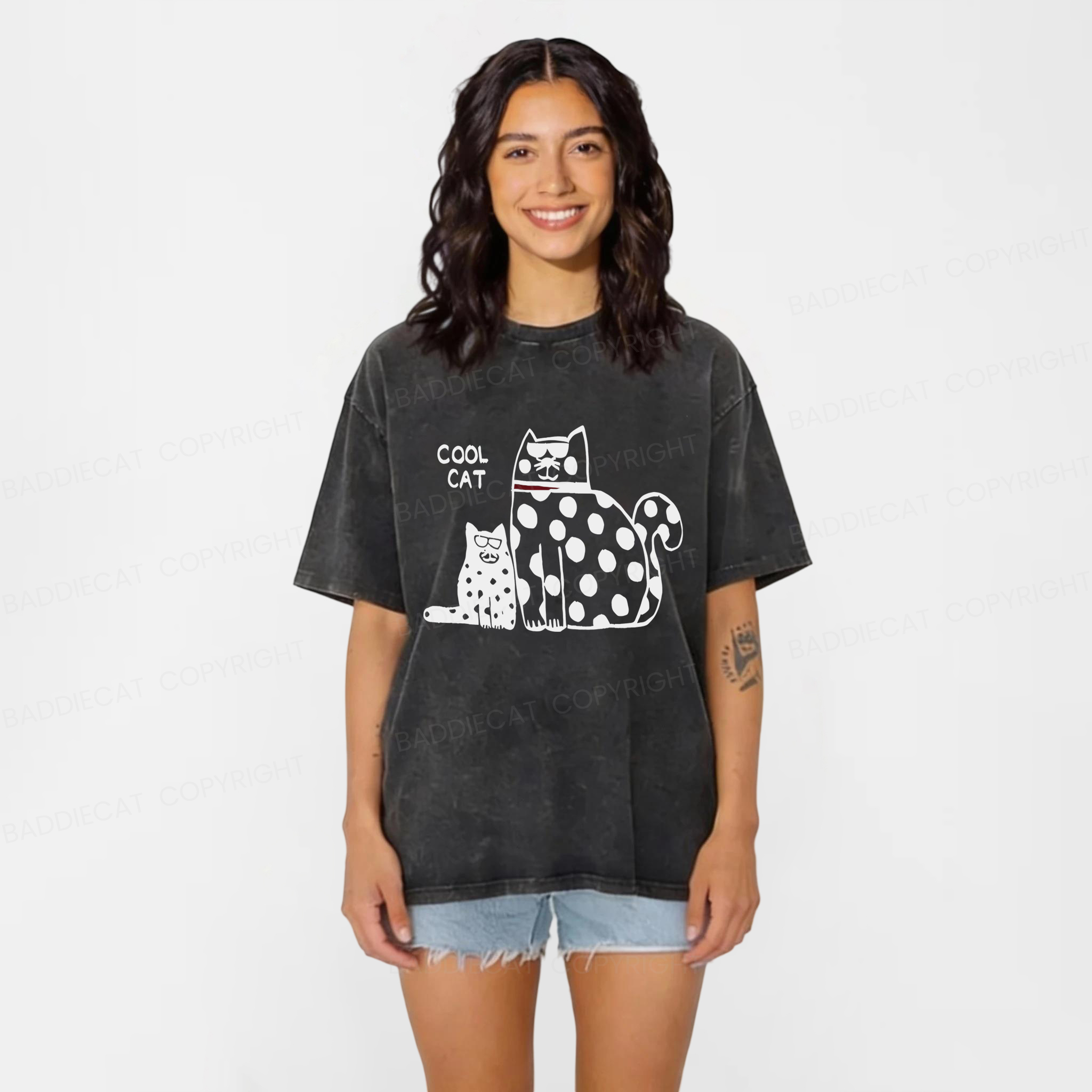 Baddiecat Cool Cat Washed T-shirt
