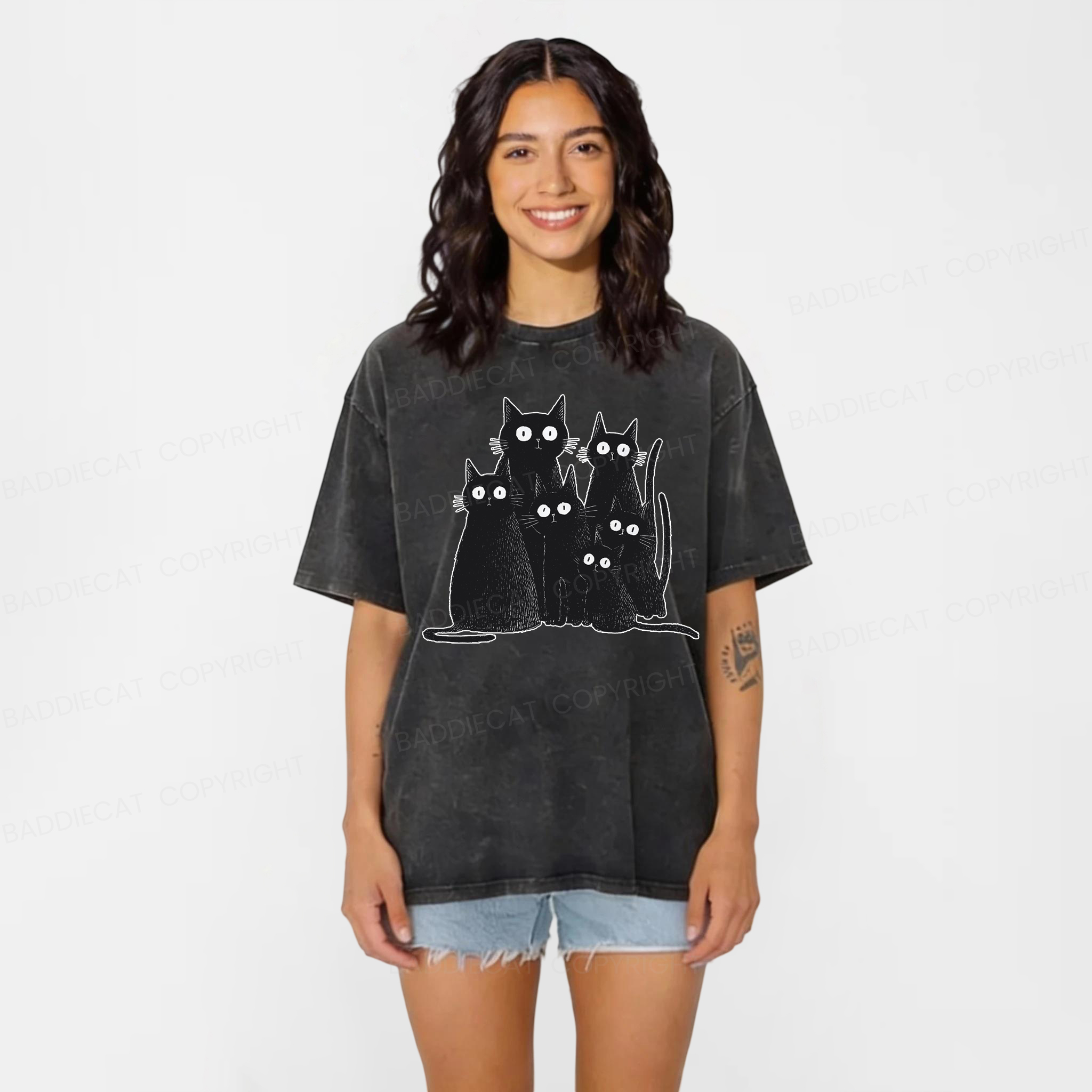 Baddiecat Witchy Black Cat Washed T-shirt