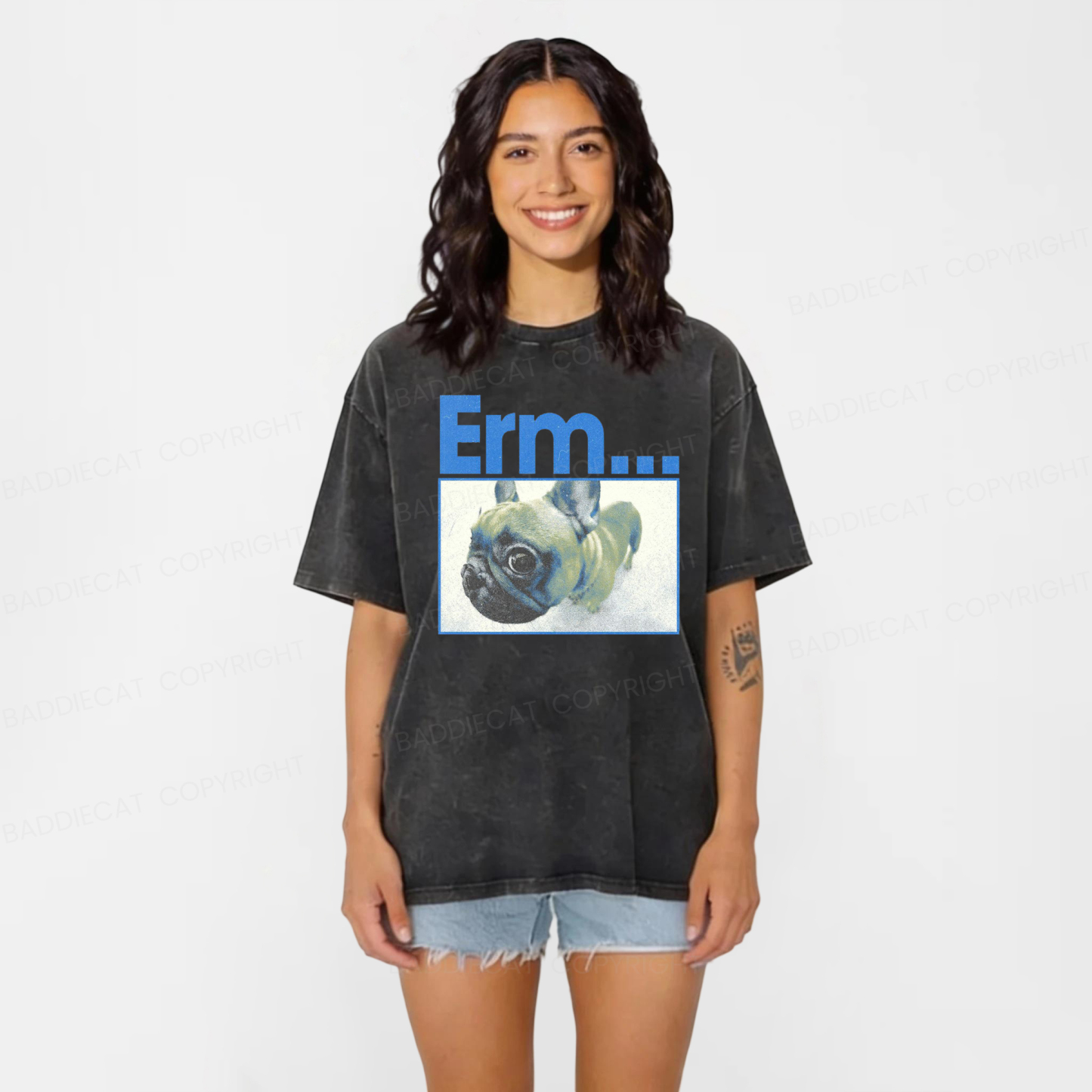 Baddiecat Funny Dog Graphic Washed T-shirt