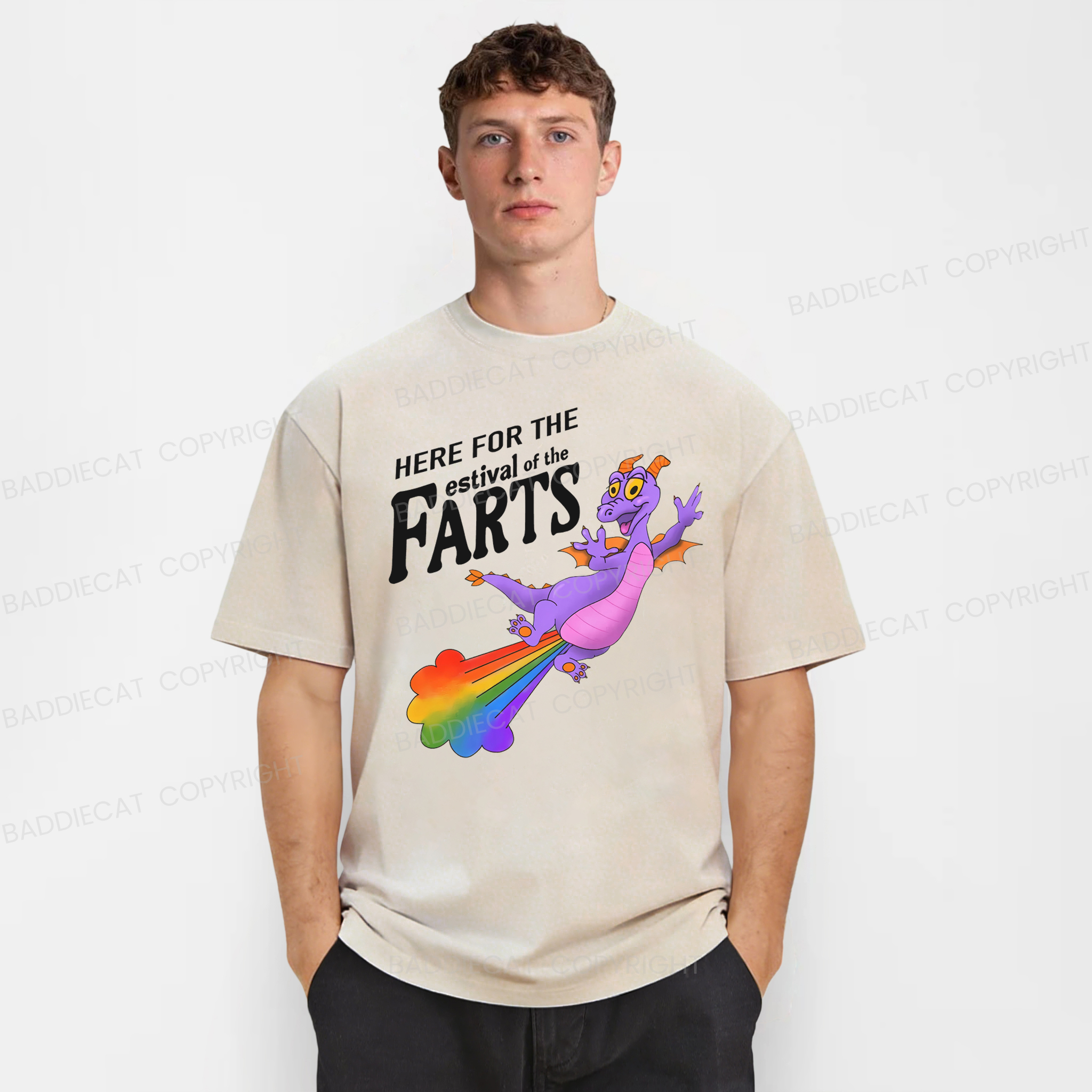 Baddiecat Rainbow Farting Dragon Washed T-shirt