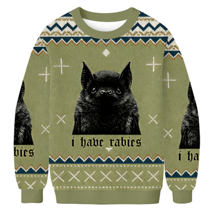 Baddiecat I Have Rabies Bat Pattern Ugly Sweatshirt