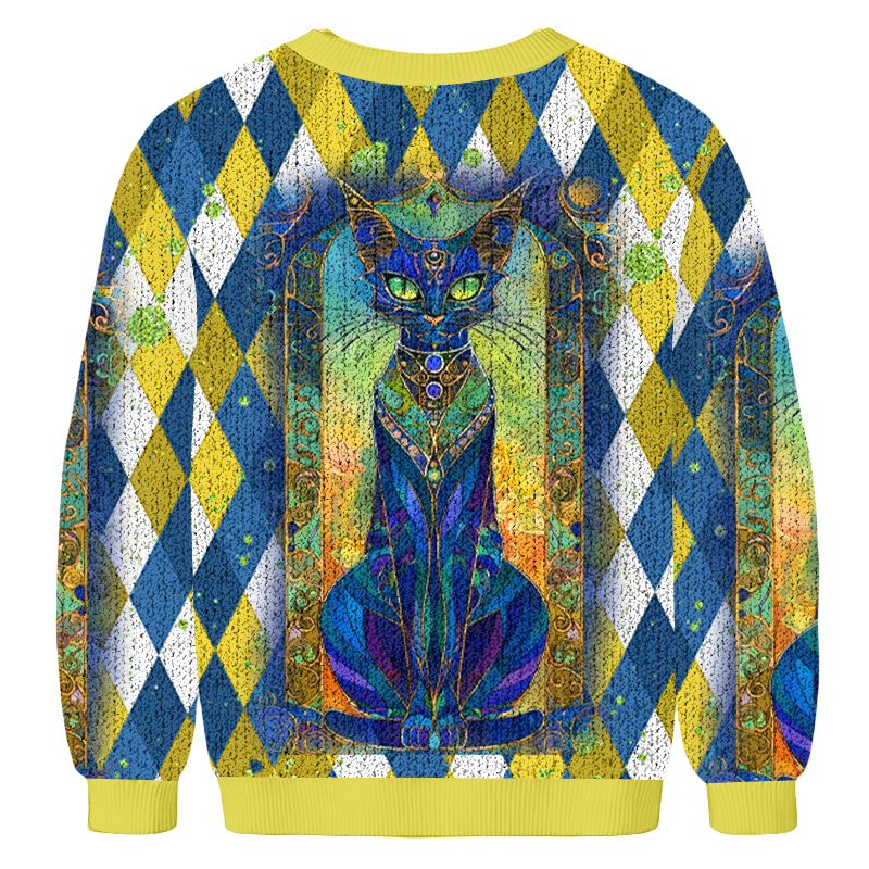 Stained Glass Cat Fun Christmas Ugly Sweatshirt