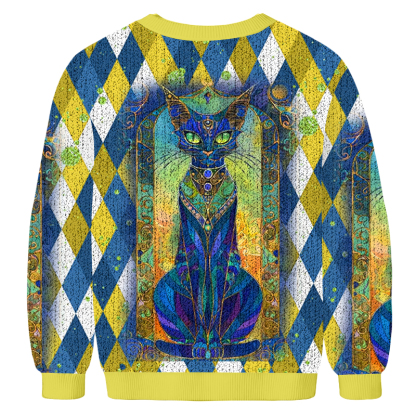 Stained Glass Cat Fun Christmas Ugly Sweatshirt