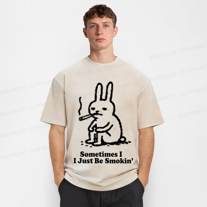 Baddiecat Humorous Rabbit Smok Washed T-shirt