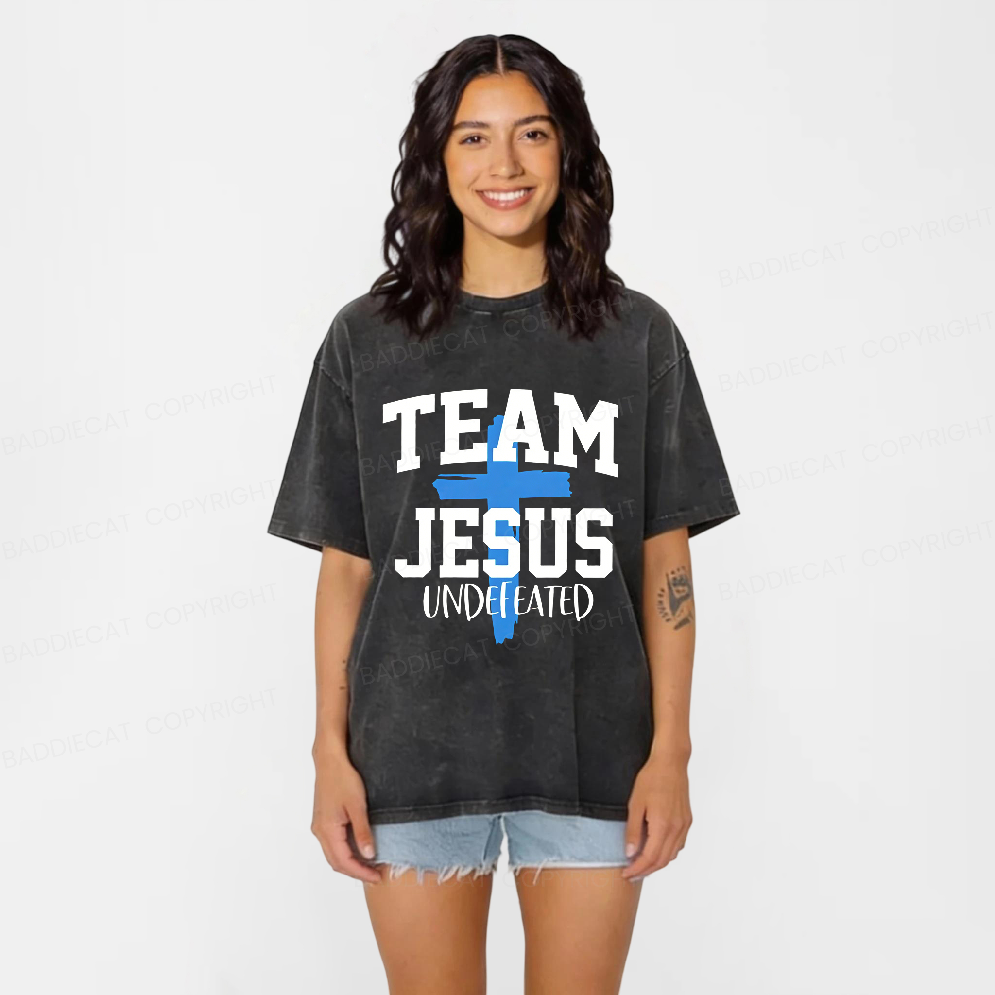 Baddiecat Team Jesus Undefeated Washed T-shirt