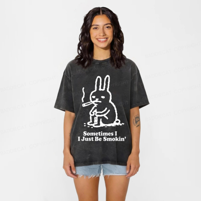 Baddiecat Humorous Rabbit Smok Washed T-shirt
