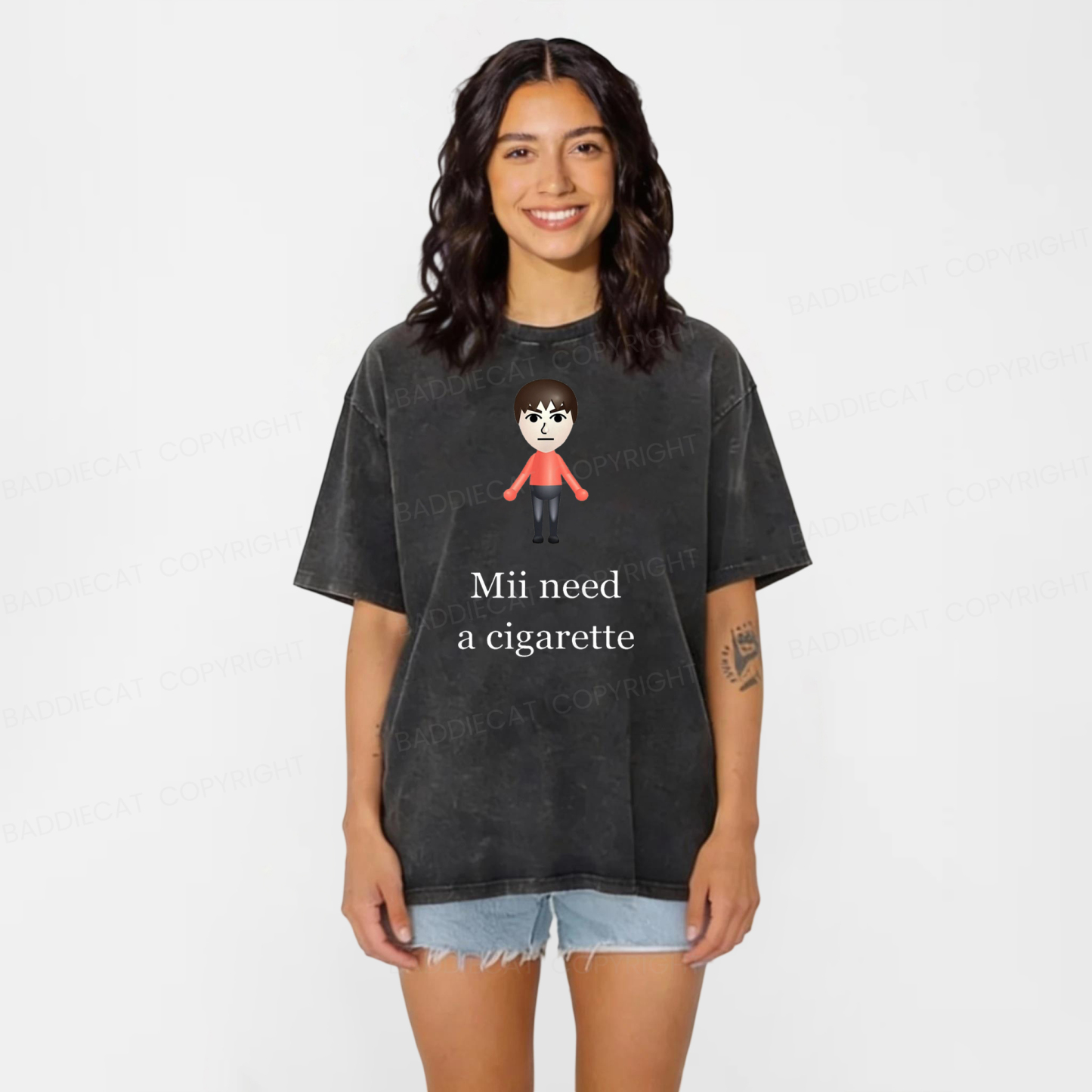 Baddiecat Mii Need A Break Washed T-shirt