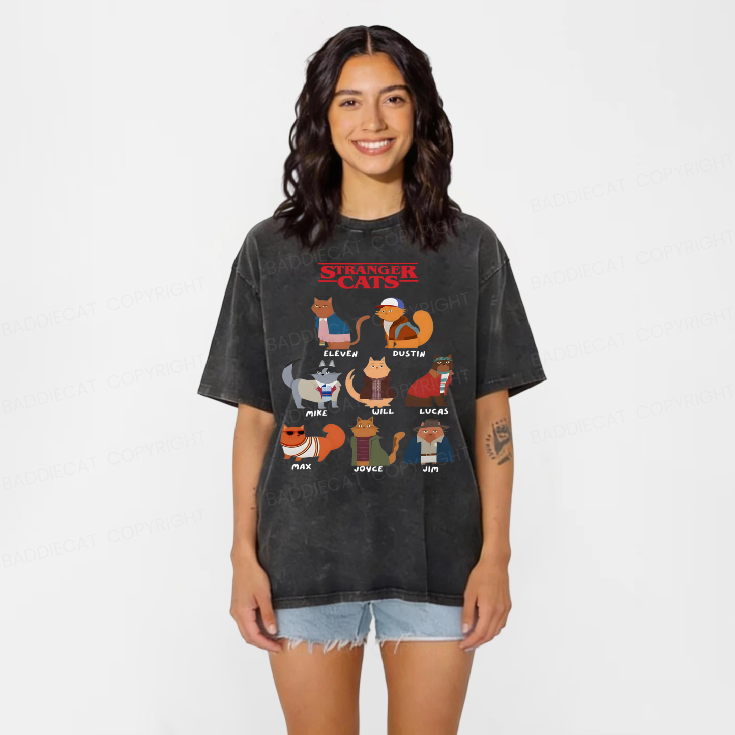 Baddiecat Stranger Cat Washed T-shirt