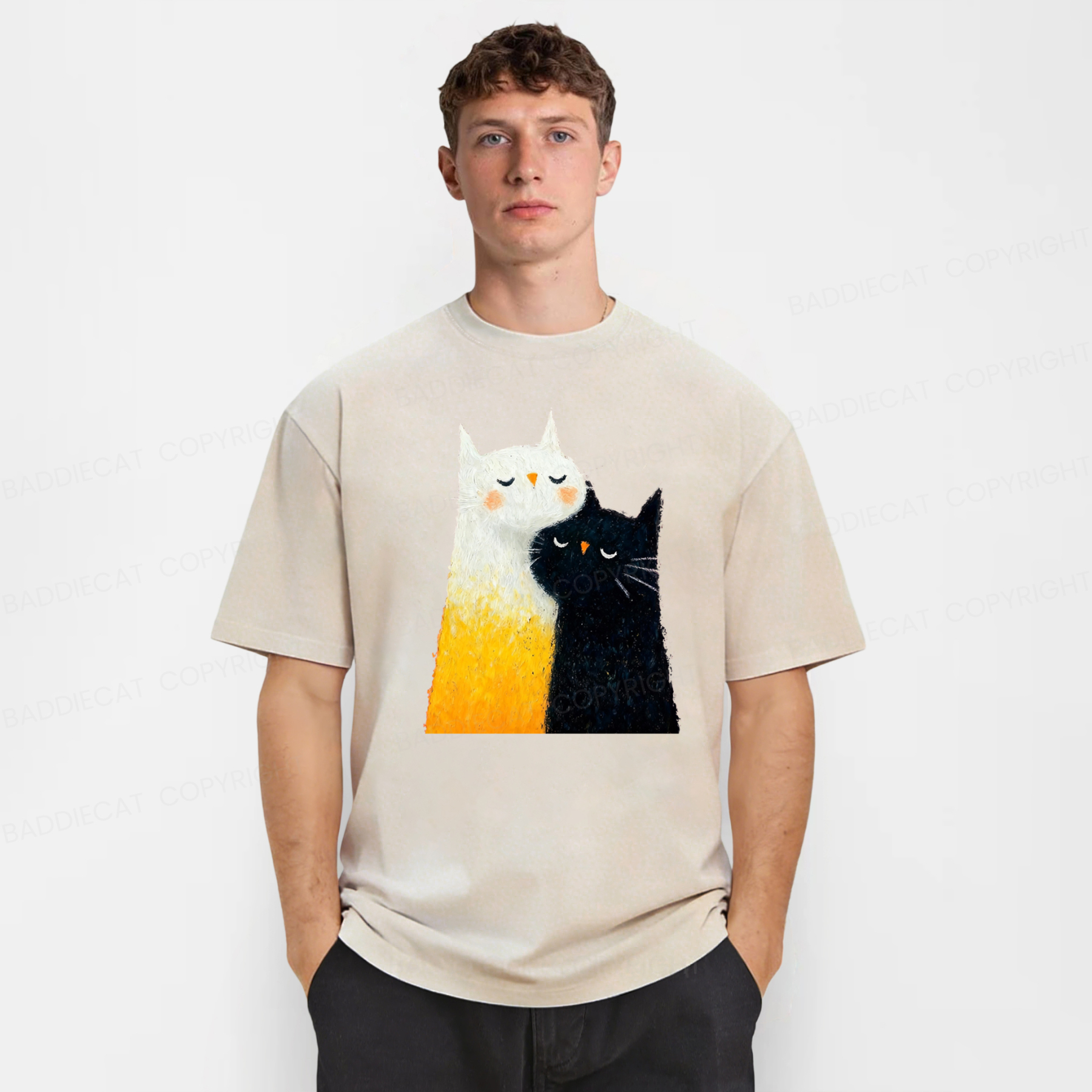 Baddiecat Cats Hug Washed T-shirt