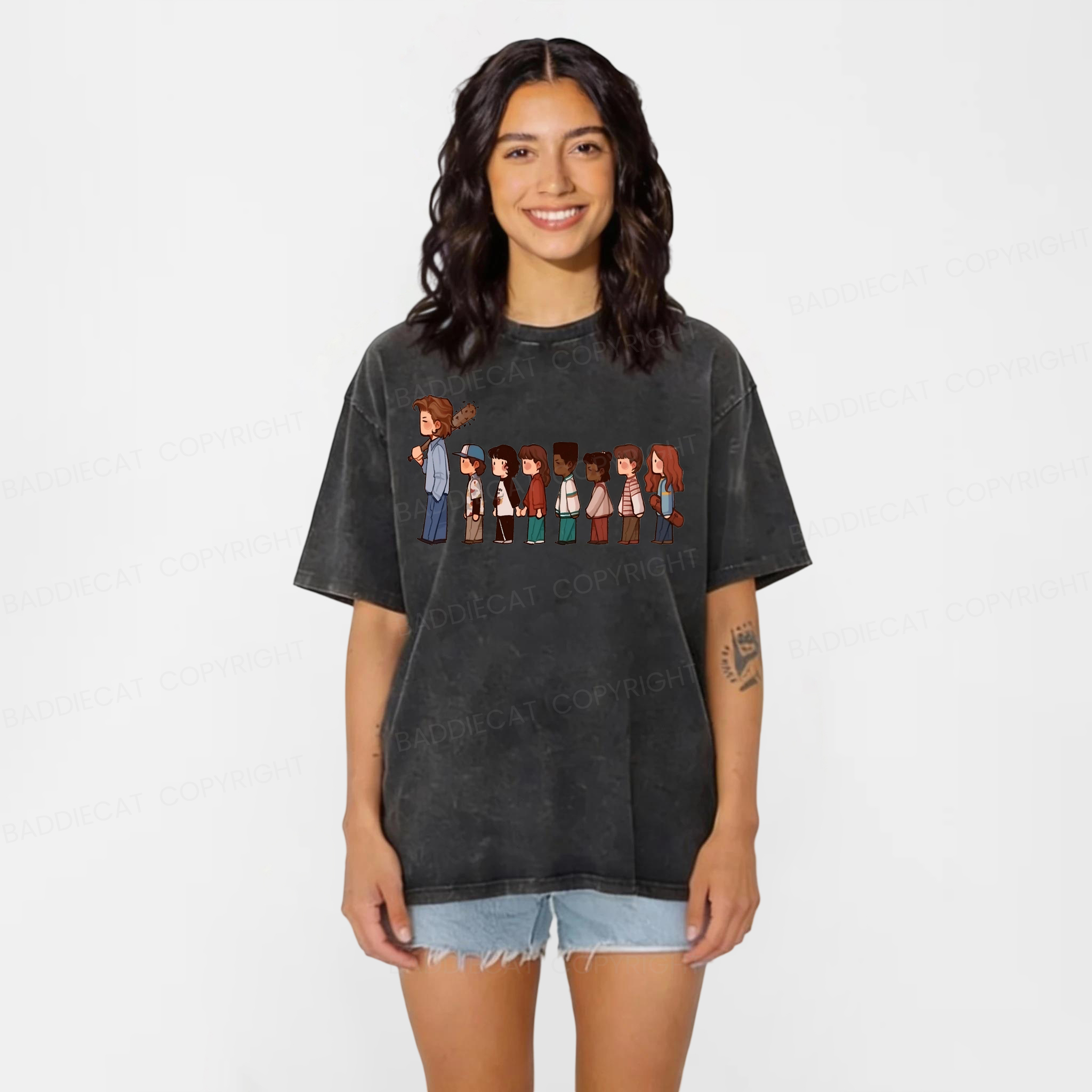 Baddiecat Stranger Things Walking Washed T-shirt