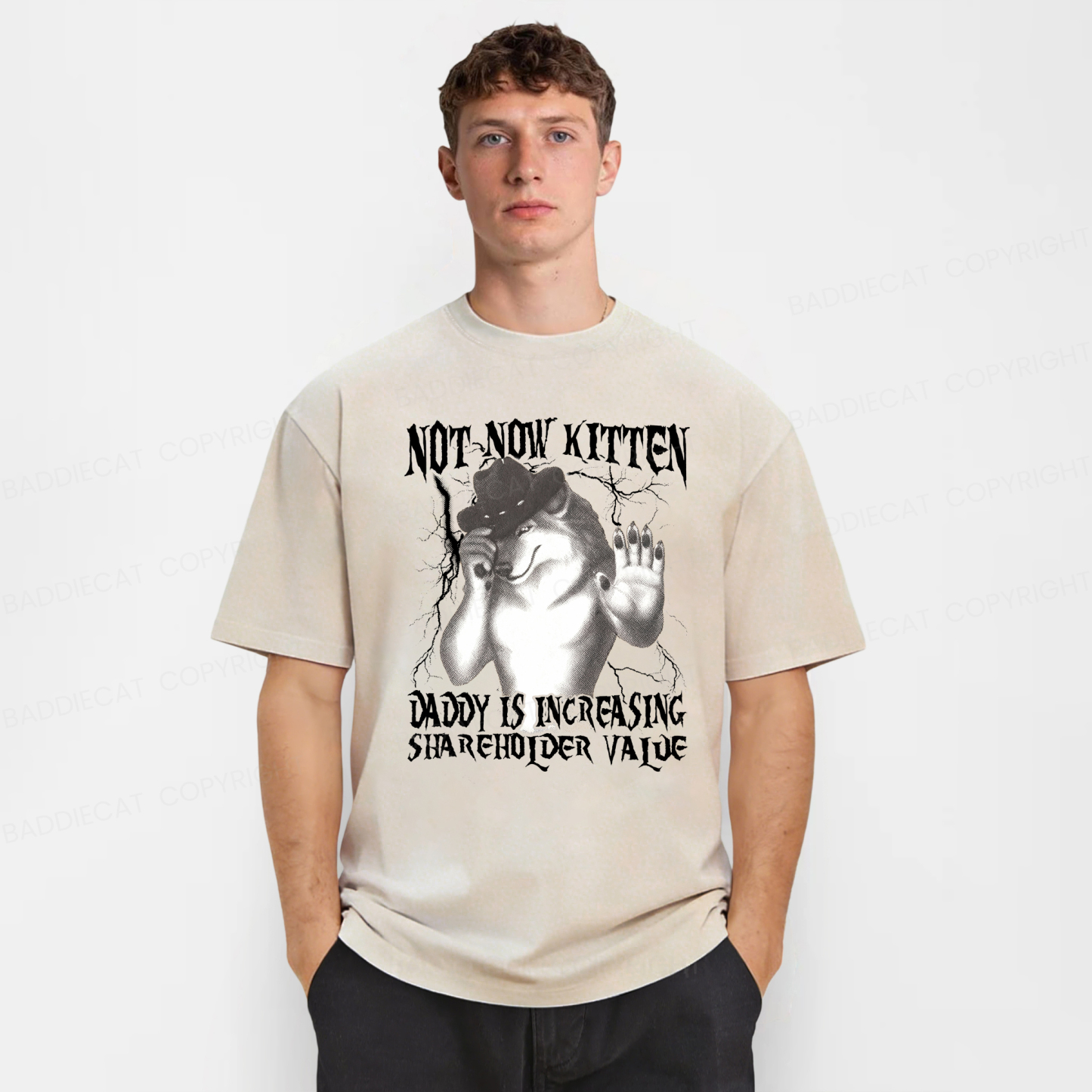 Baddiecat Not Now Kitten Daddy Increasing Shareholder Value Washed T-shirt