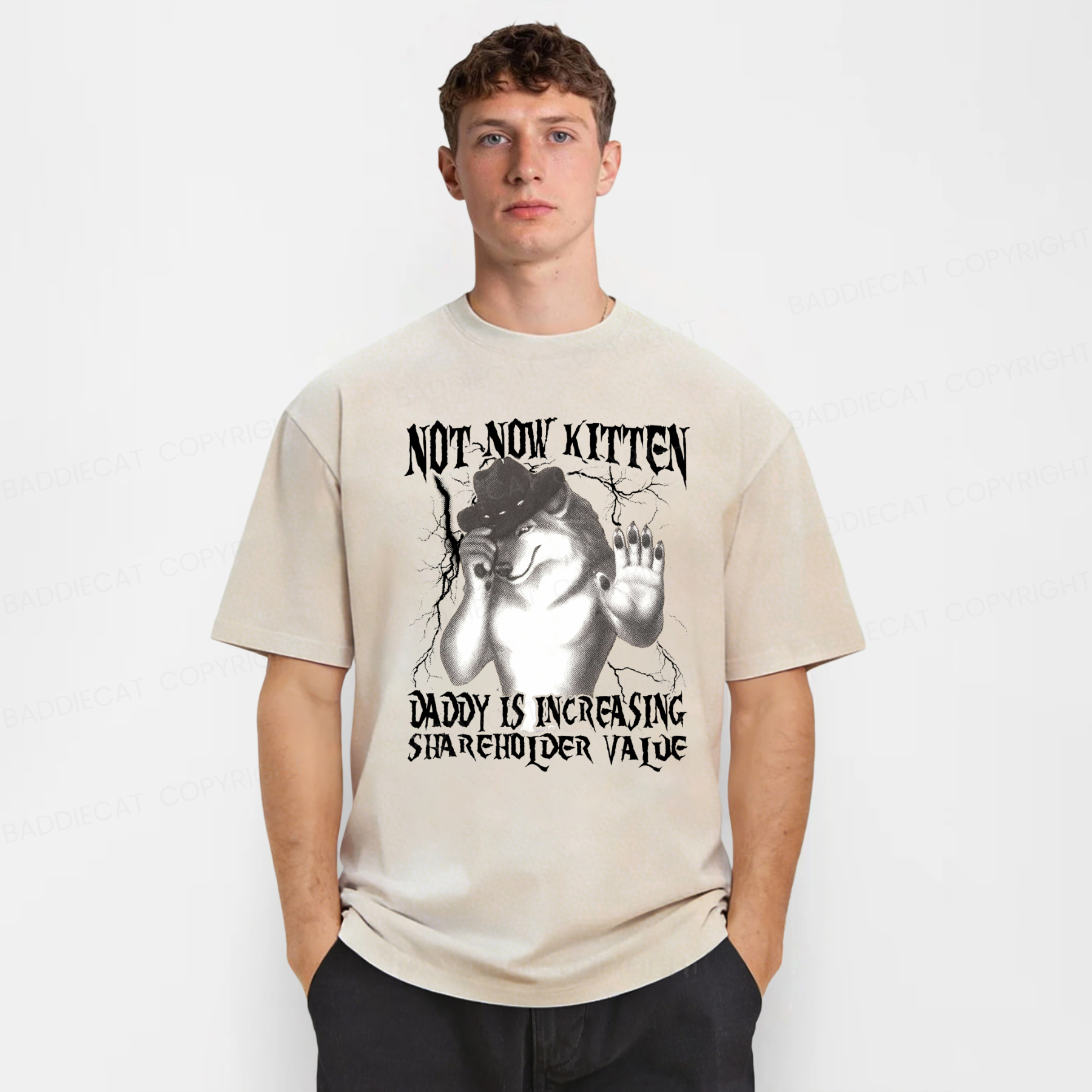 Baddiecat Not Now Kitten Daddy Increasing Shareholder Value Washed T-shirt