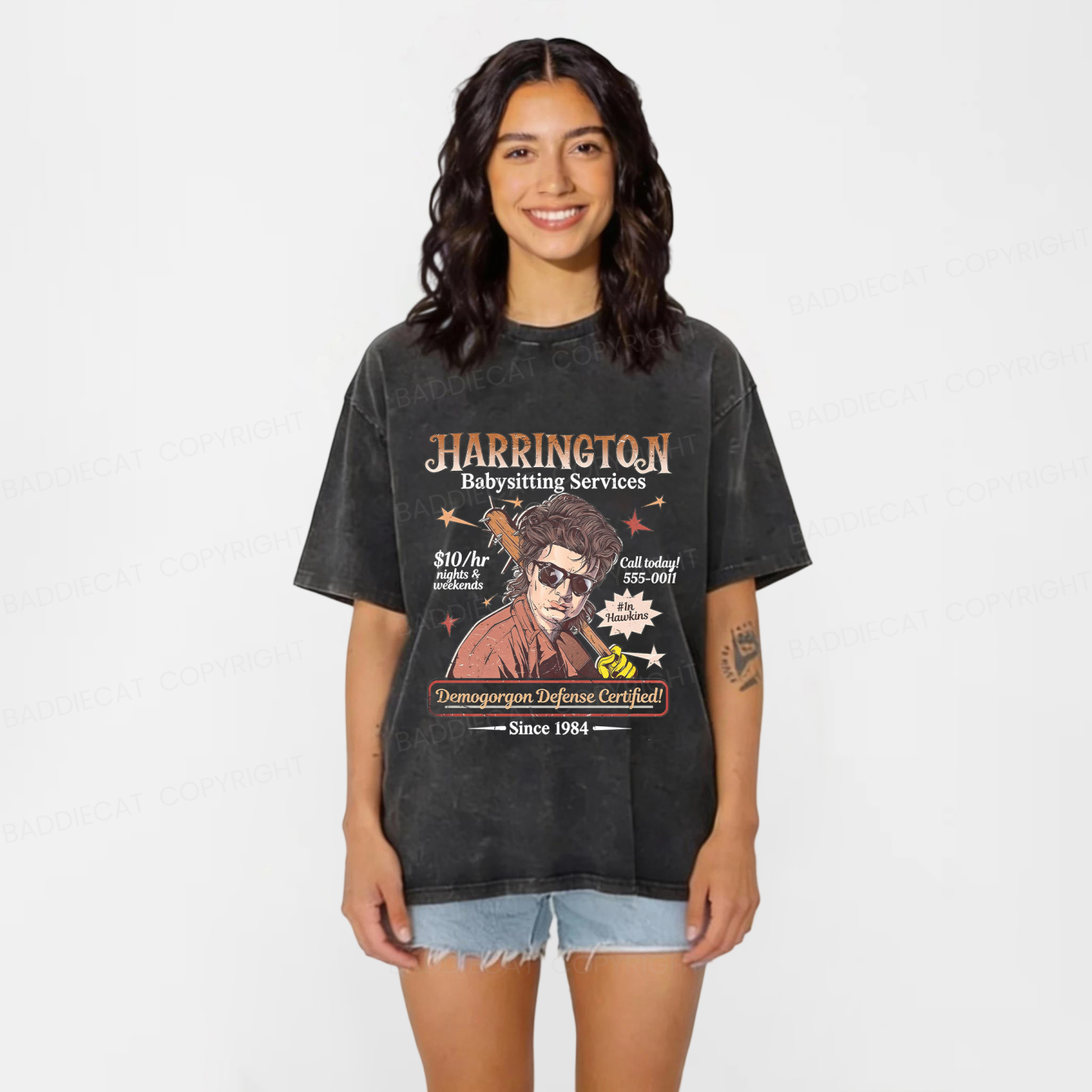 Baddiecat Babysitter Harrington  Washed T-shirt