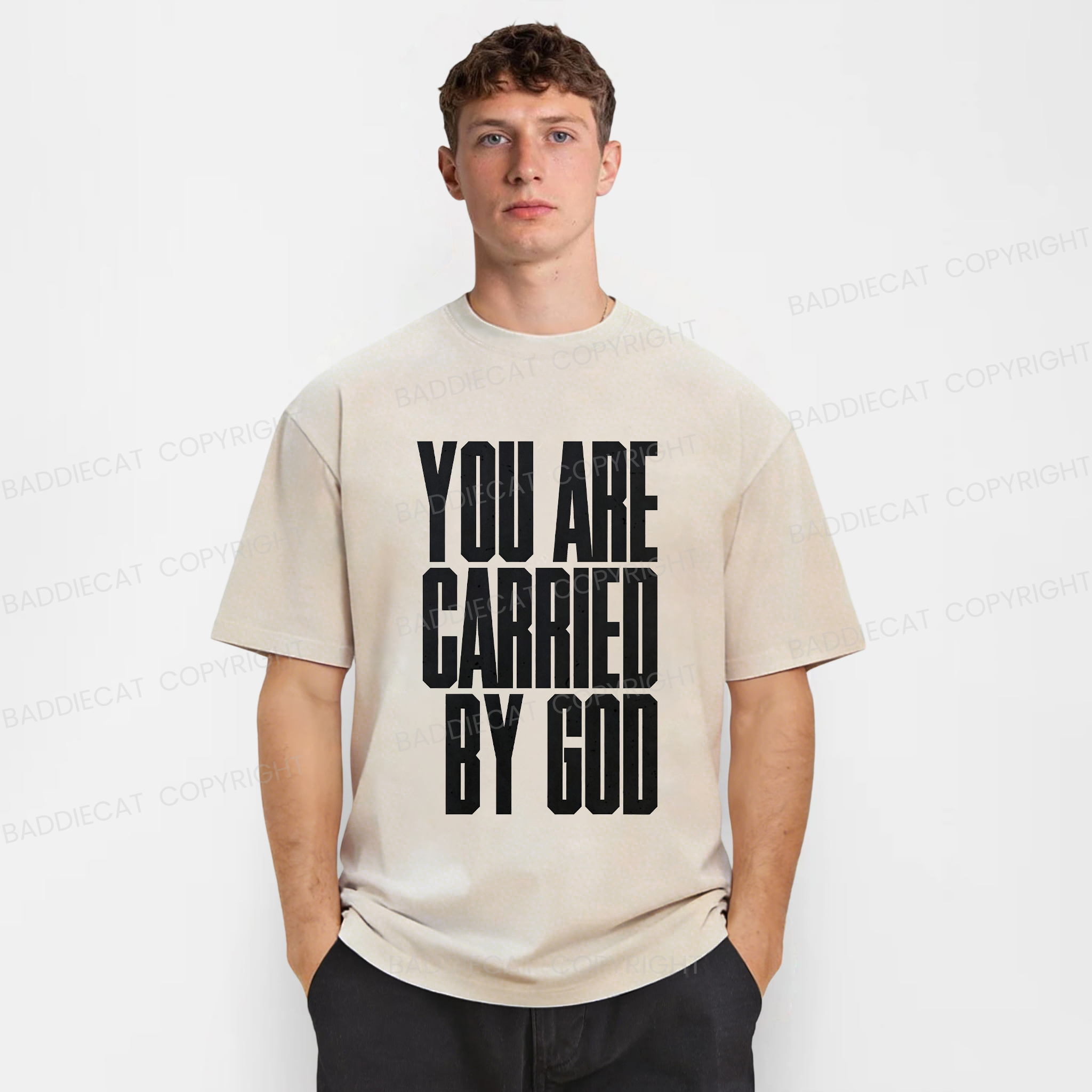 Baddiecat YOU ARE CARRIED BY GOD Washed T-shirt