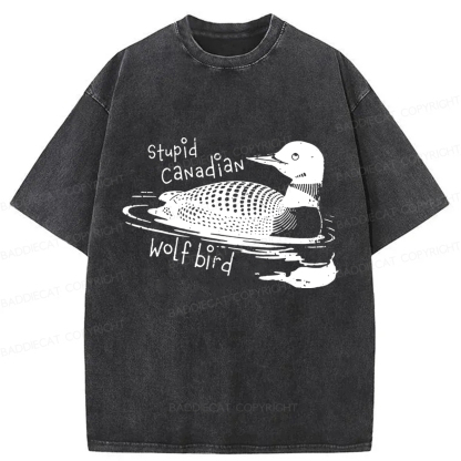 Baddiecat Stupid Canadian Wolf Bird Washed T-shirt