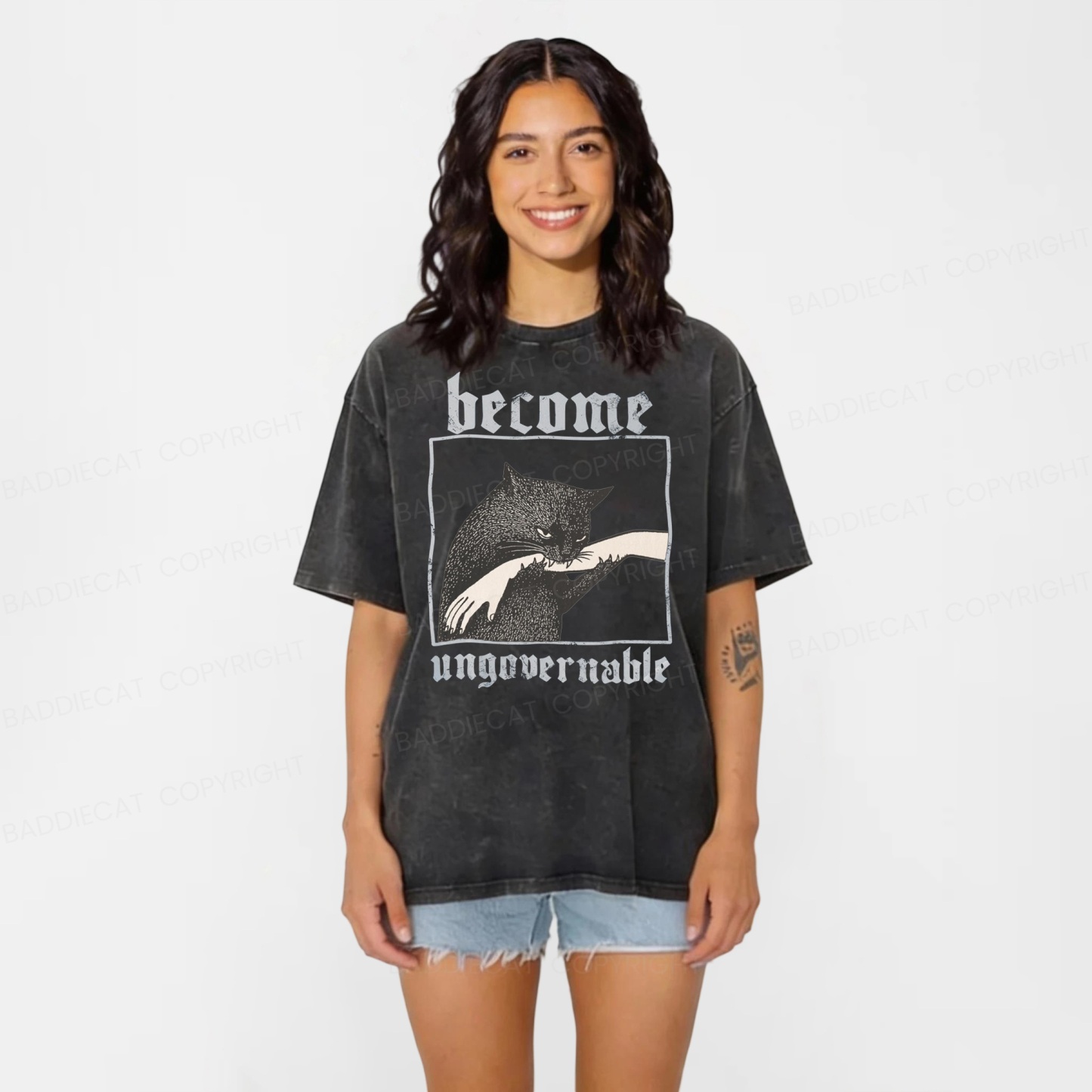 Baddiecat Funny Silly Cats Washed T-shirt