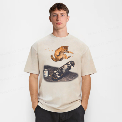 Baddiecat Skateboarding Cat Washed T-shirt