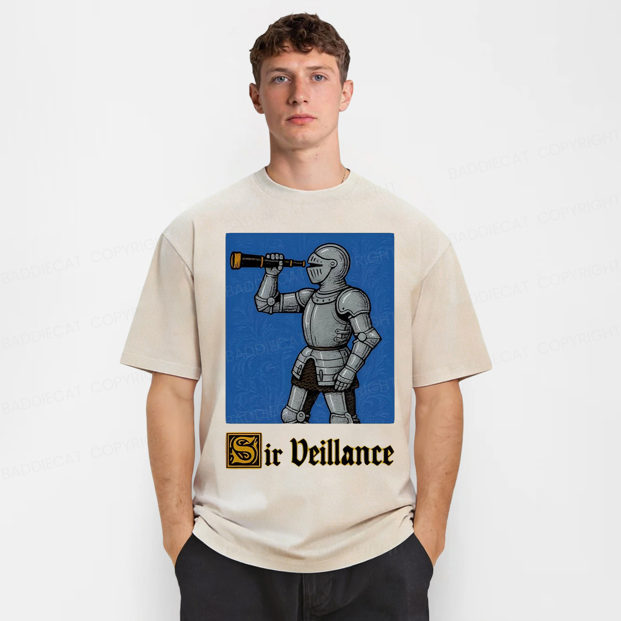 Baddiecat Sir Veillance Hand Drawn Washed T-shirt