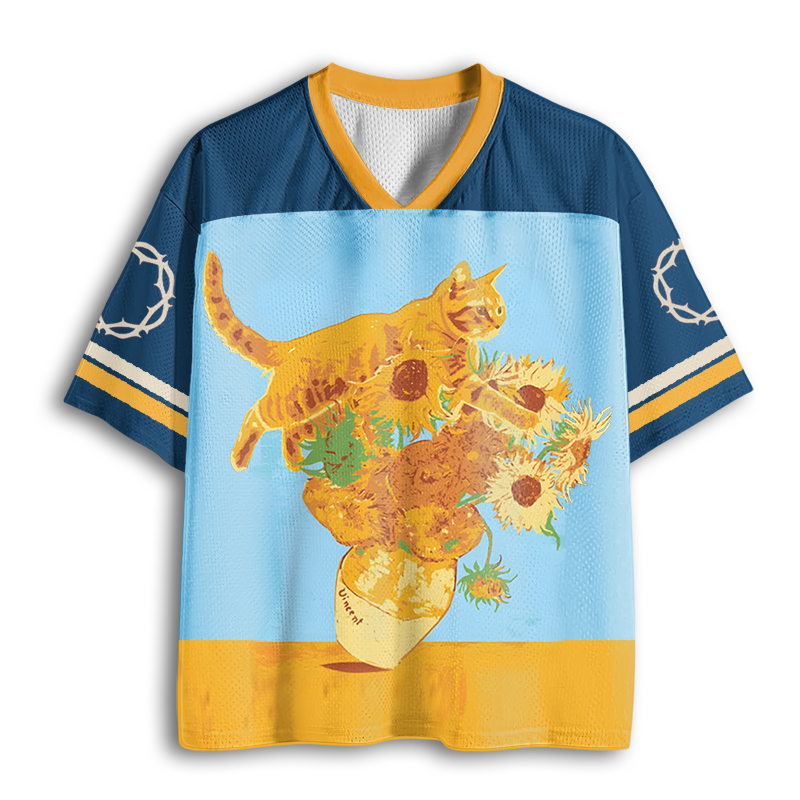 Baddiecat Van Gogh Cat Sunflower Mesh Jersey