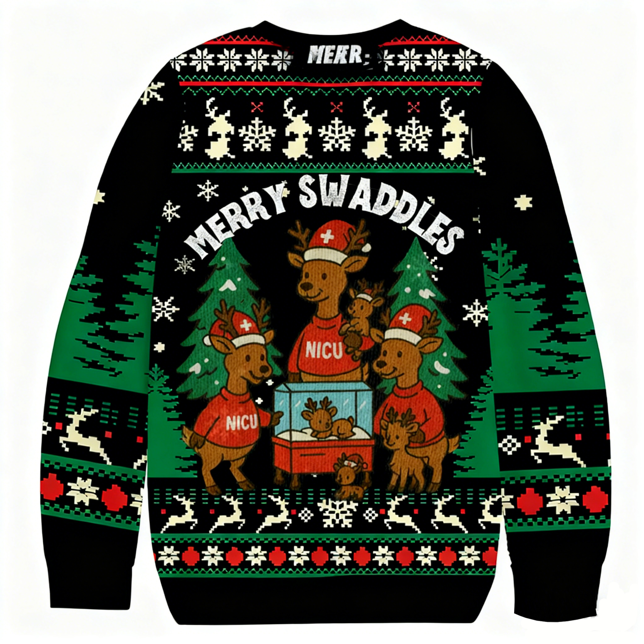 Baddiecat Merry Swaddles NICU Christmas Ugly Sweatshirt