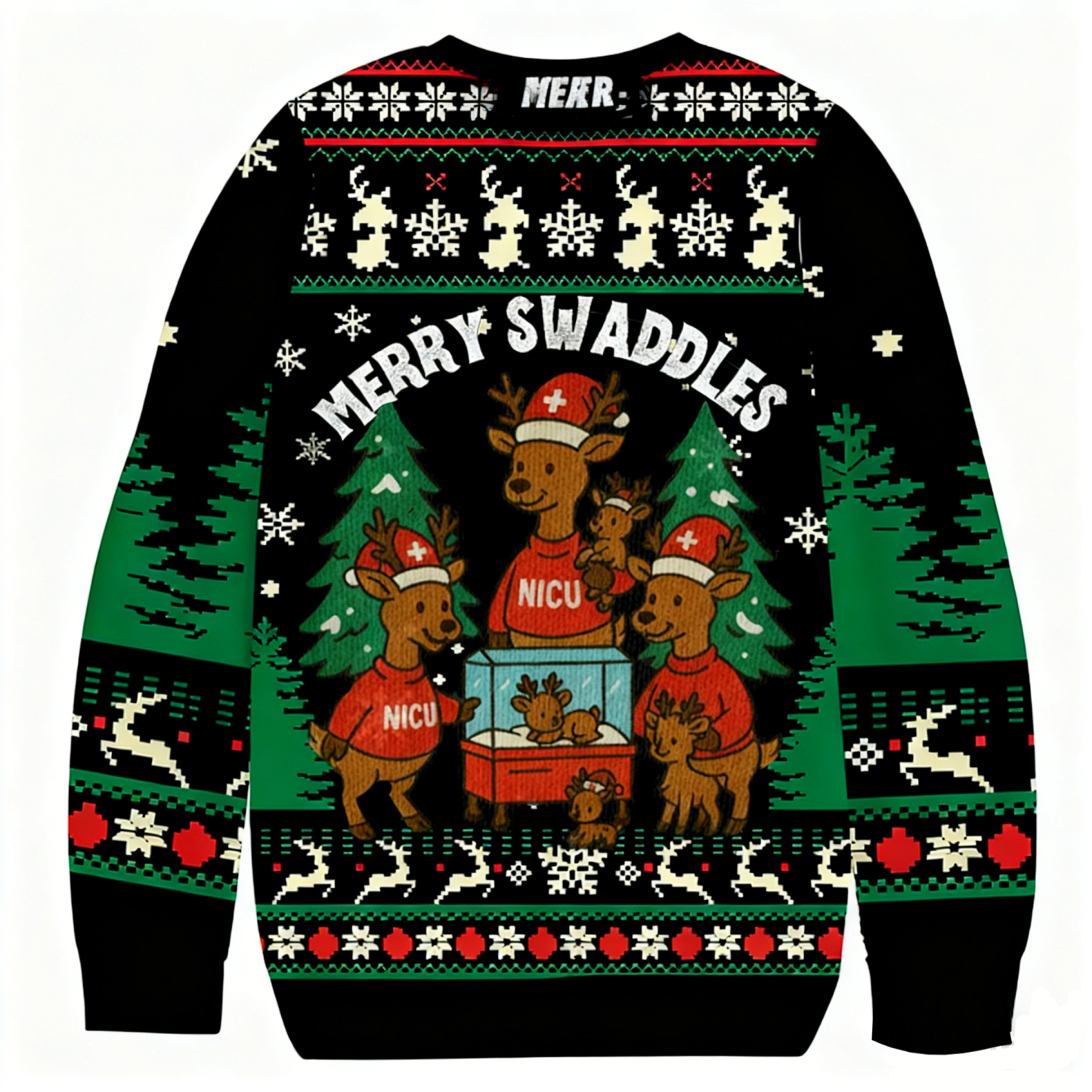 Baddiecat Merry Swaddles NICU Christmas Ugly Sweatshirt