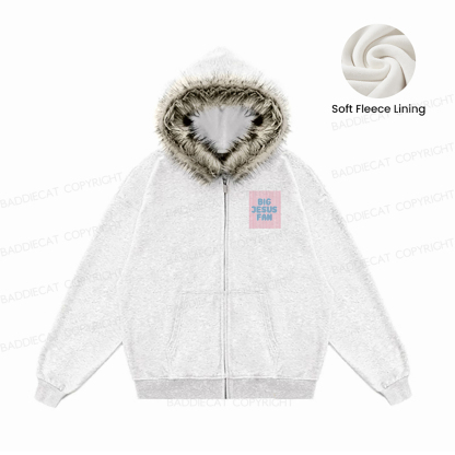 Baddiecat Big Jesus Fan Faux-fur–trimmed Hood Fleece Jacket