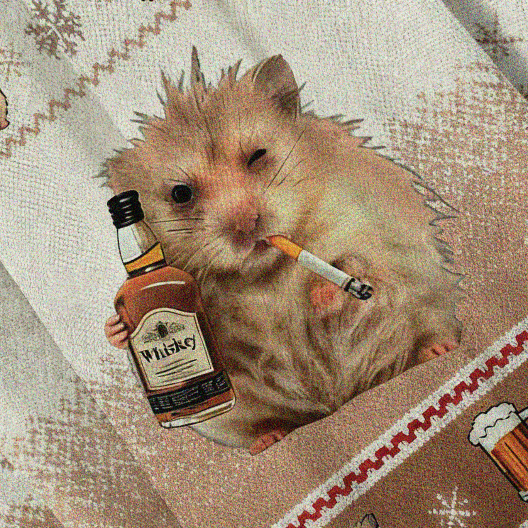 Baddiecat Hamster With Whiskey And Cigarette Christmas Ugly Sweatshirt