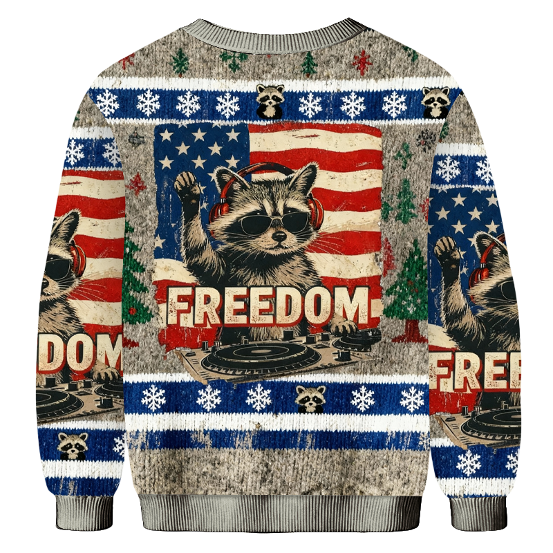 Baddiecat Raccoon Freedom Rock Christmas Ugly Sweatshirt
