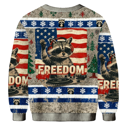 Baddiecat Raccoon Freedom Rock Christmas Ugly Sweatshirt
