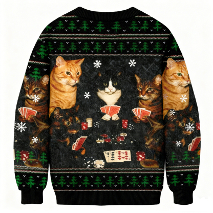 Baddiecat Card Poker Game Cats Christmas Ugly Sweatshirt