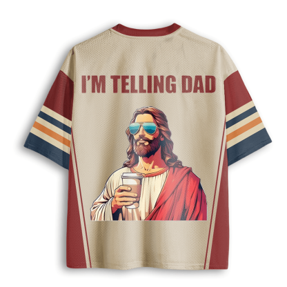 Baddiecat I'm Telling Dad Shirt Funny Religious Christian Jesus Meme Mesh Jersey