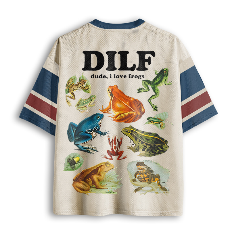 Baddiecat Funny Frog Pun Dude I Love Frog DILF Mesh Jersey