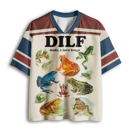 Baddiecat Funny Frog Pun Dude I Love Frog DILF Mesh Jersey