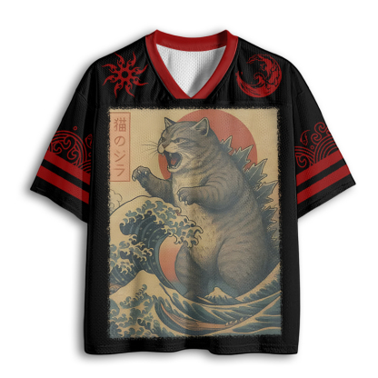 Baddiecat Japanese Wave Art Cat-Zilla Mesh Jersey