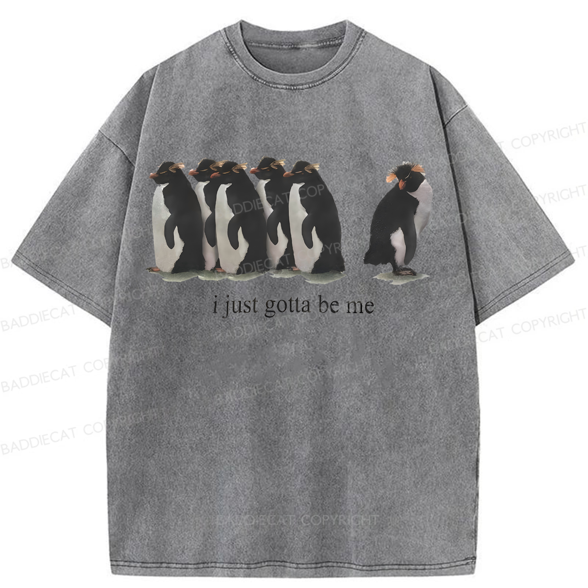 Baddiecat I Just Gotta Be Me Penguins Washed T-shirt