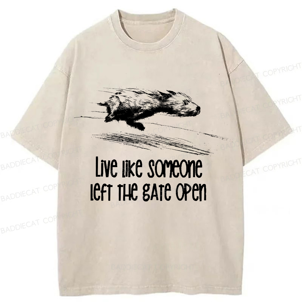 Baddiecat Live Like Someone Left The Gate Open Washed T-shirt