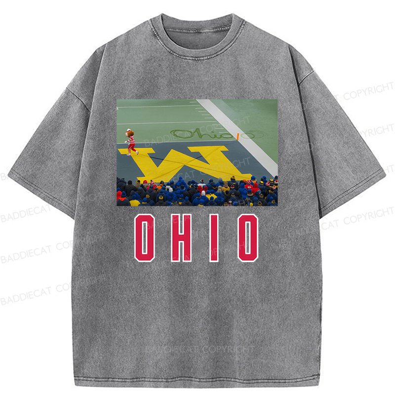 Baddiecat Ohio Vs Michigan Rivalry Script Ohio On Big M Funny Game Day Washed T-shirt