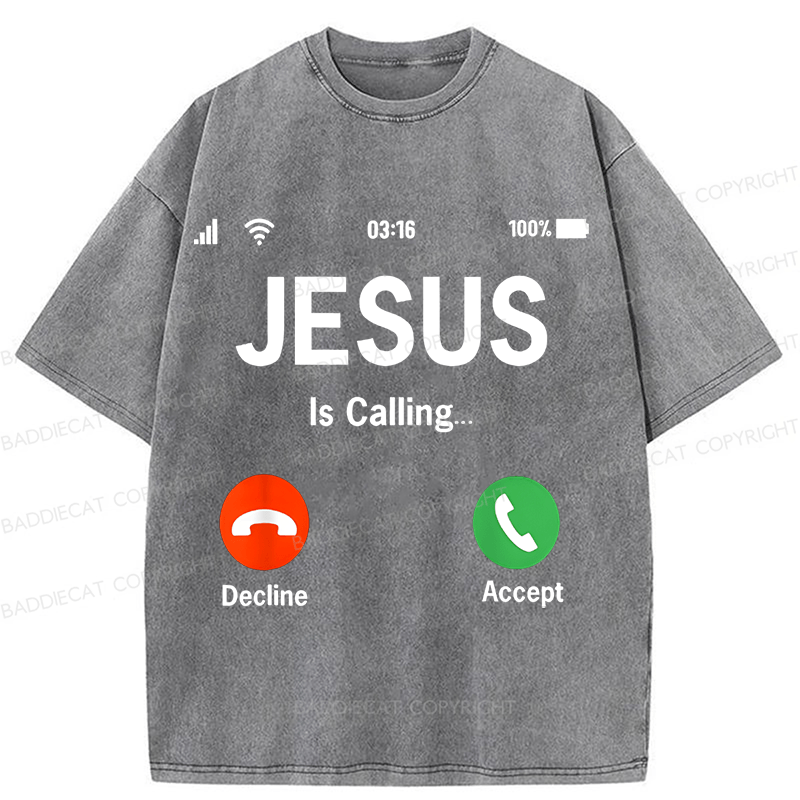 Baddiecat Jesus Christian faith Funny Meme Washed T-shirt