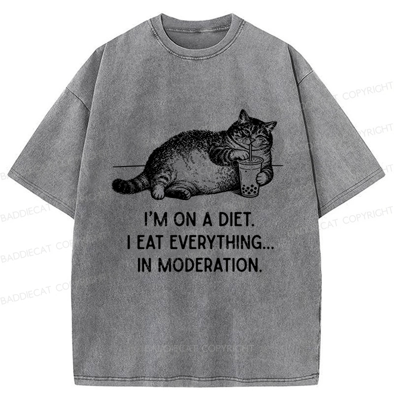 Baddiecat Cat Weight Loss Funny Washed T-shirt