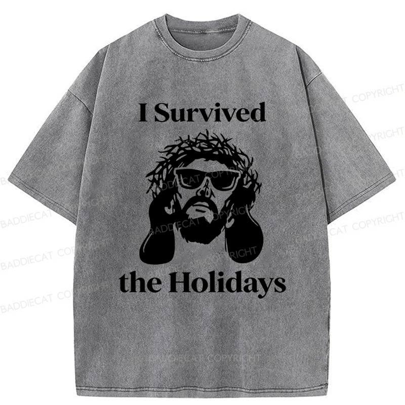 Baddiecat Jesus I Survived The Holidays Washed T-shirt