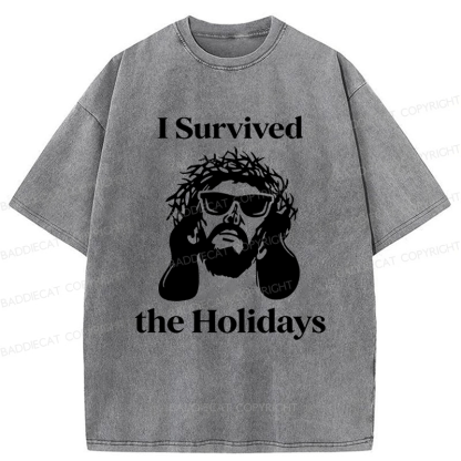 Baddiecat Jesus I Survived The Holidays Washed T-shirt