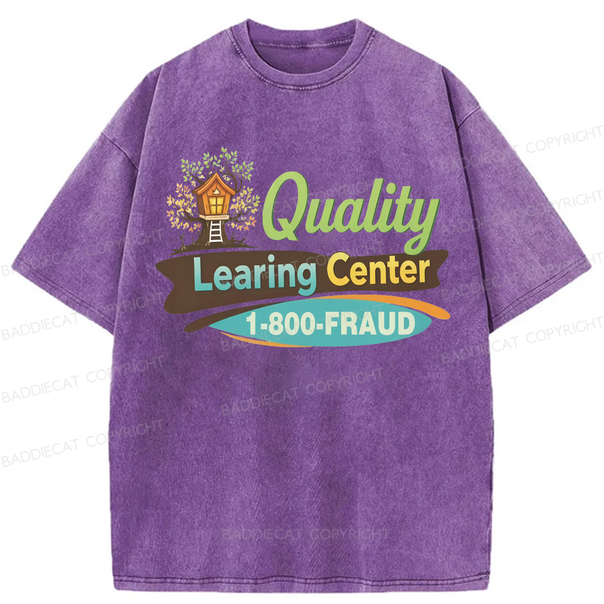 Baddiecat Funny Quality Learing Center Washed T-shirt