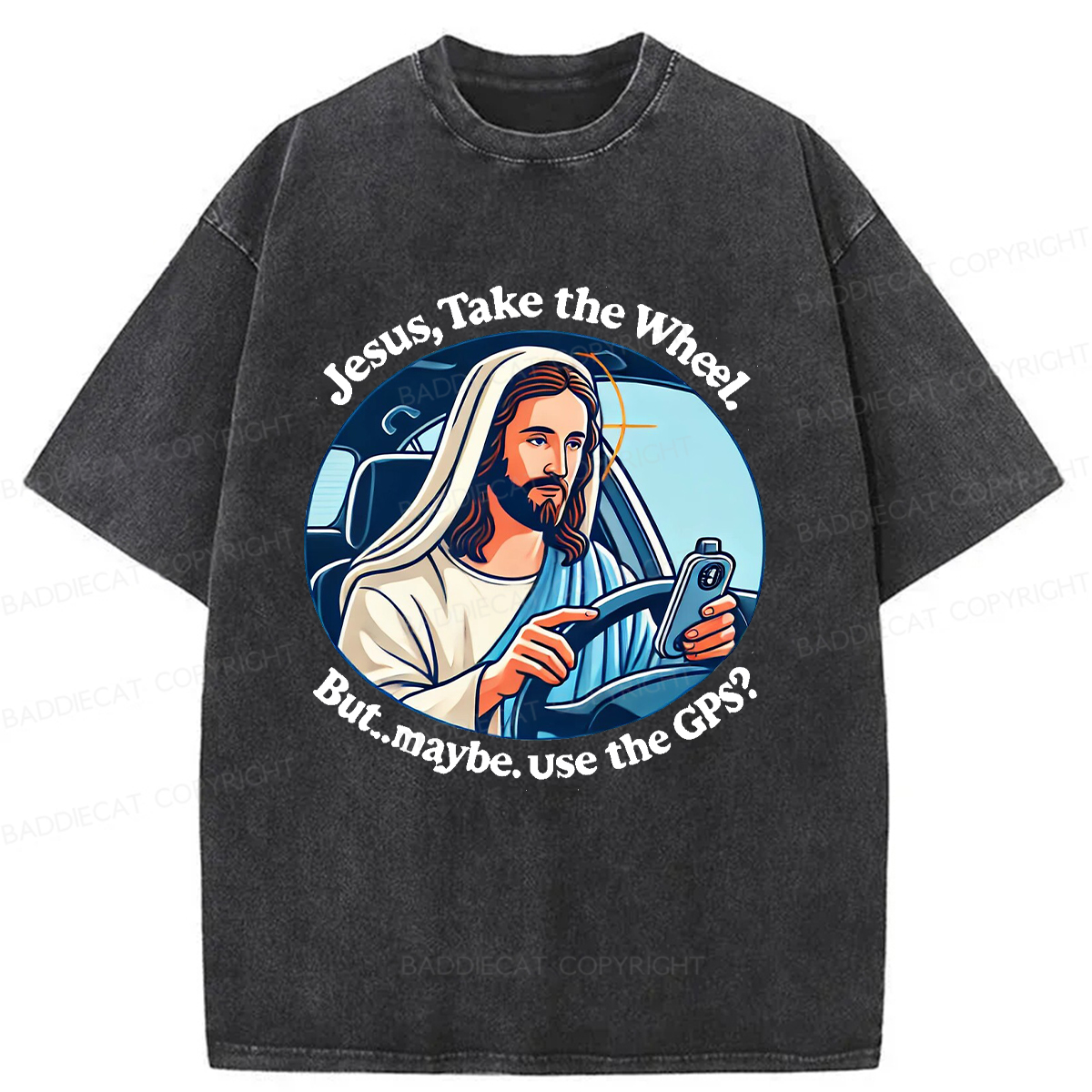 Baddiecat Funny Jesus Retro Washed T-shirt