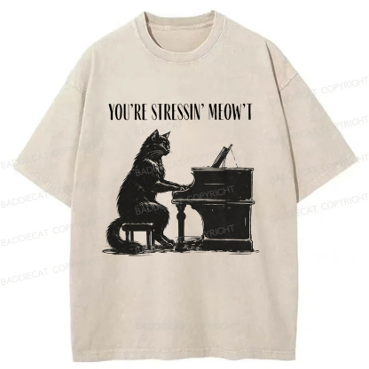 Baddiecat Highly Stressed Cat Washed T-shirt