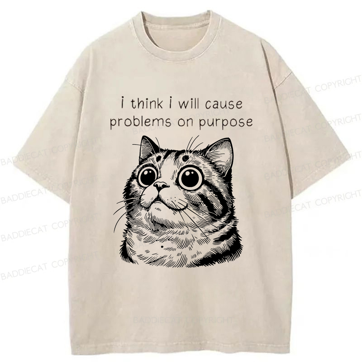 Baddiecat Innocent Cat Washed T-shirt