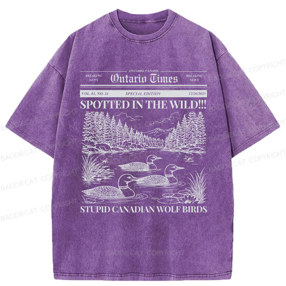 Baddiecat Stupid Canadian Wolf Bird Washed T-shirt