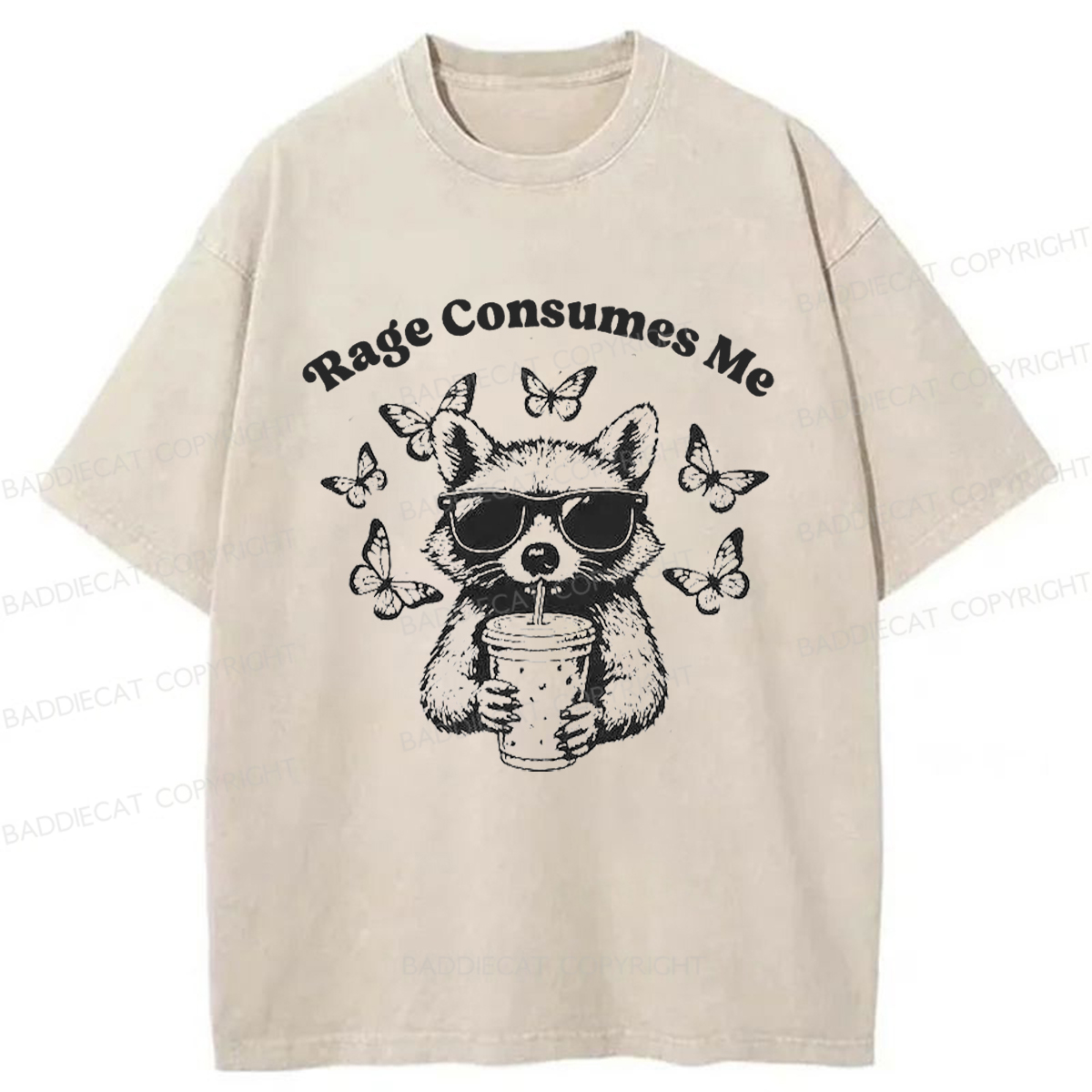 Baddiecat Angry Raccoon Washed T-shirt